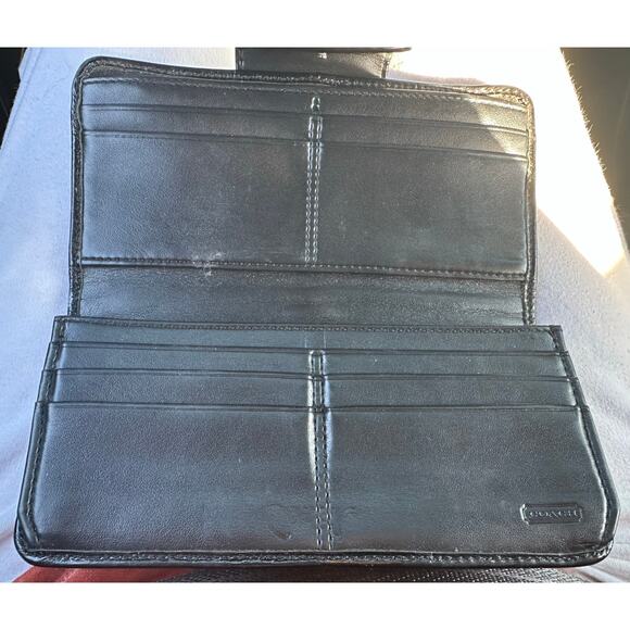 VTG Coach Black Signature Coated Canvas Leather Flap Wallet Long - Picture 5 of 7